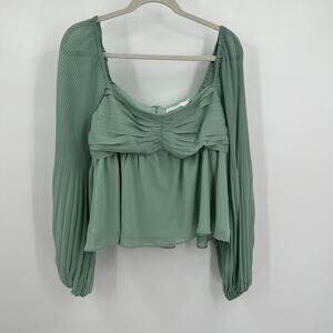 Womens Baby Doll Cropped Top Size XL Mint Green Balloon Sleeves Festival Hippie